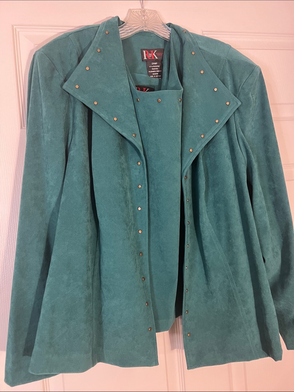 R&K 2 pc. Teal Suede look Stud-Trim Open Jacket with matching camisole